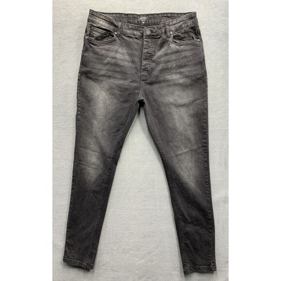 BooHoo Man Denim Jeans Men's Button Fly Black Distressed Hip Hop Size 38X32 - Picture 5 of 16